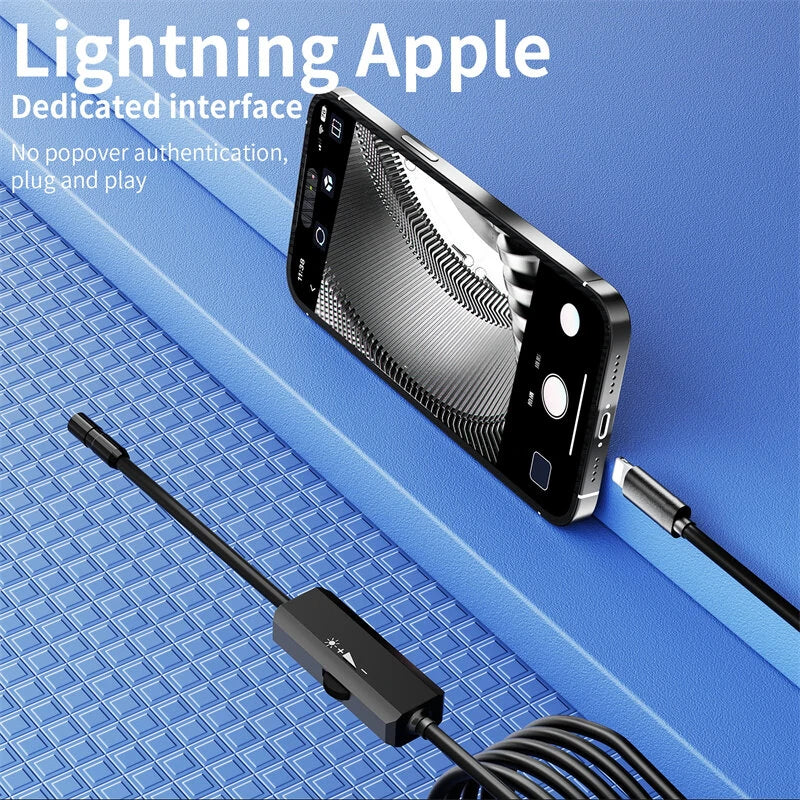 iOS Endoscope Camera 8mm for iPhone - Flexible, IP68 Waterproof, 8 LED Borescope
