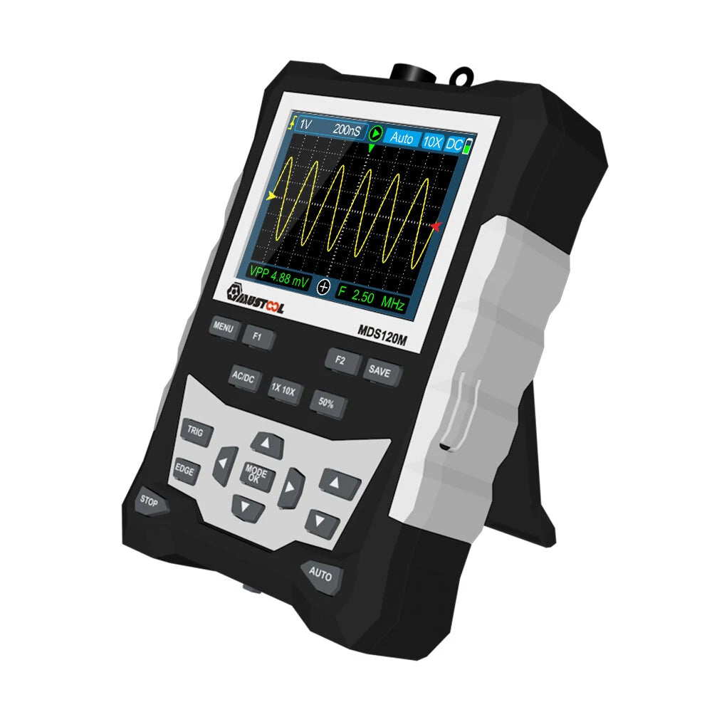 MUSTOOL MDS120M Digital Oscilloscope, 120MHz Bandwidth, 500MS/s, 320x240 LCD, Waveform Storage, Backlit
