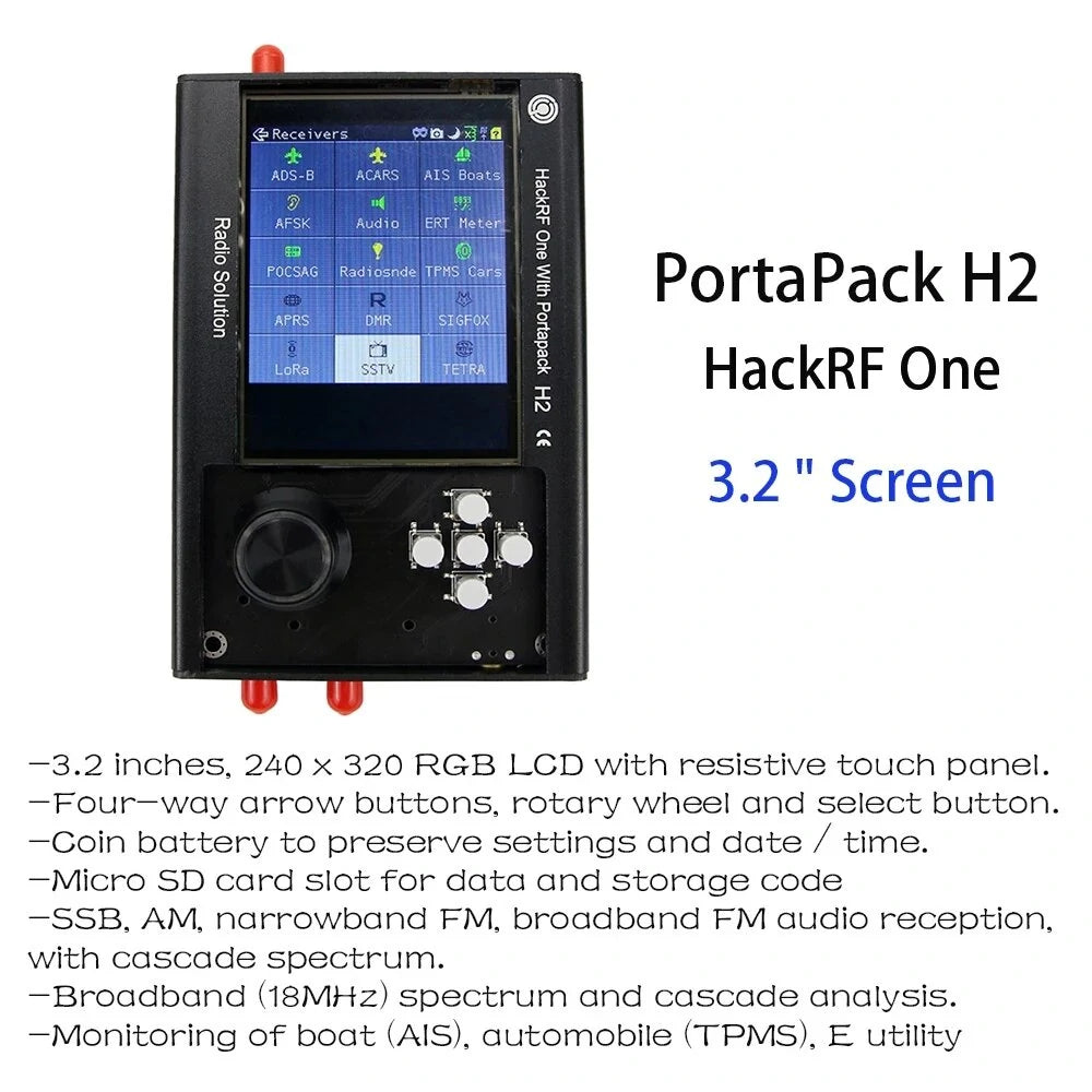 PortaPack H2 & HackRF One SDR: 1MHz-6GHz Assembled Radio with Antennas & Rechargeable Battery
