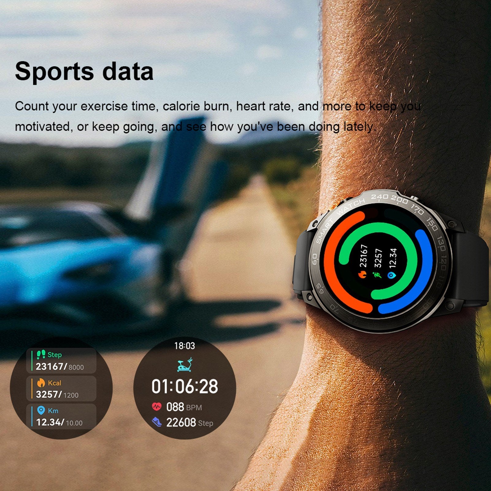 DM50 Smartwatch 1.43 HD Touchscreen, IP68 Waterproof Fitness Tracker for Android & iOS