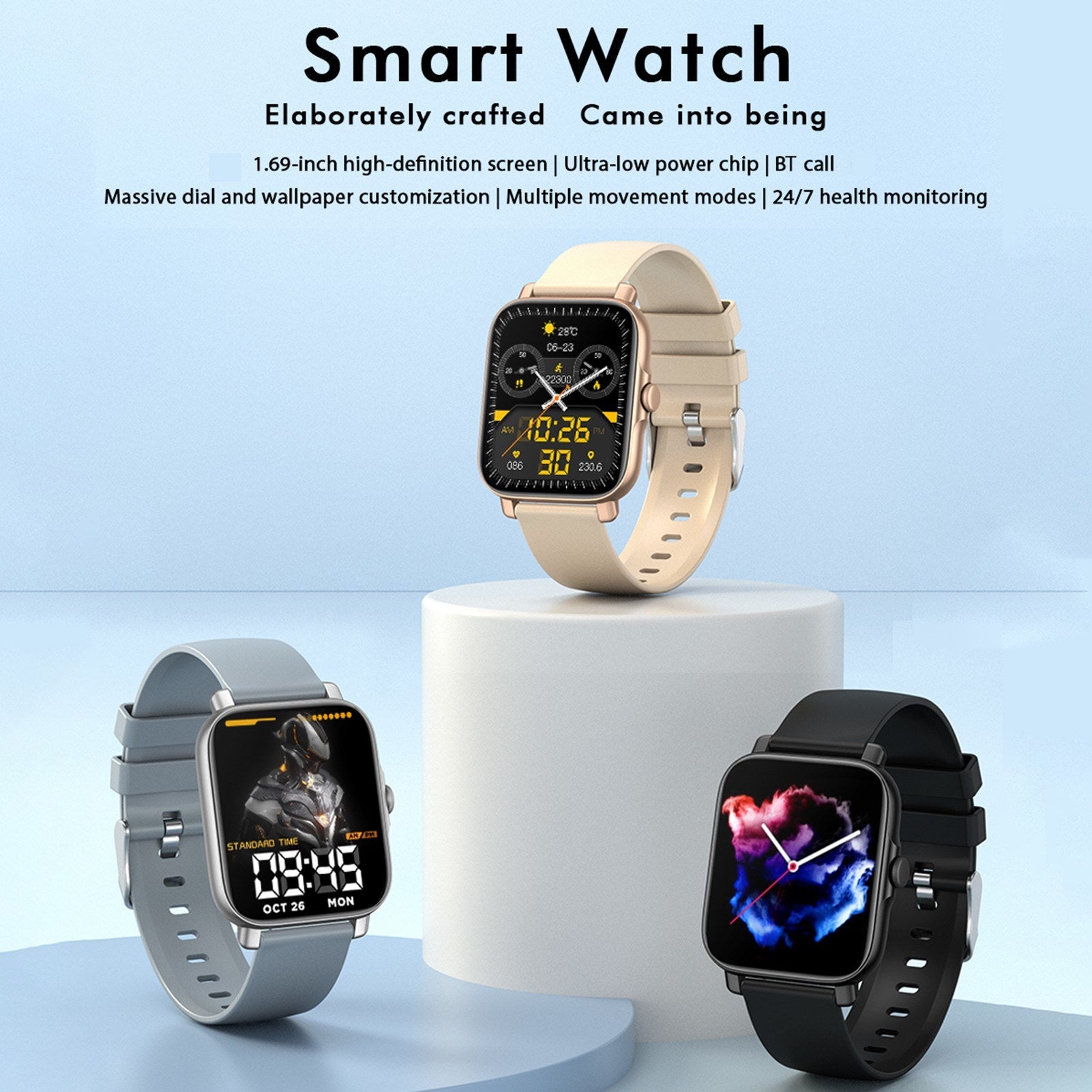 GT30 1.69 Smartwatch: Sports, Fitness Tracker, IP67 Waterproof, BT3.0+BT5.1