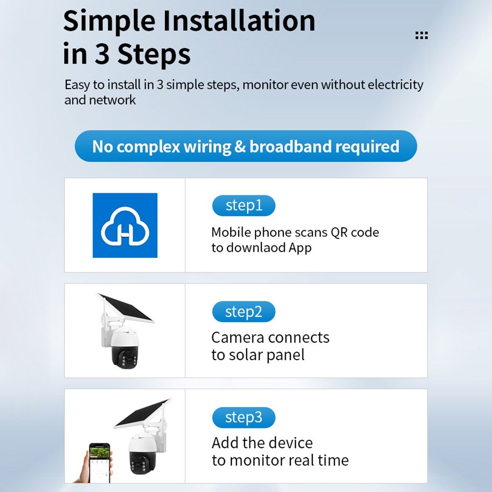 3MP Solar-Powered Smart WiFi Security Camera with Wall Mount and Wireless Monitoring