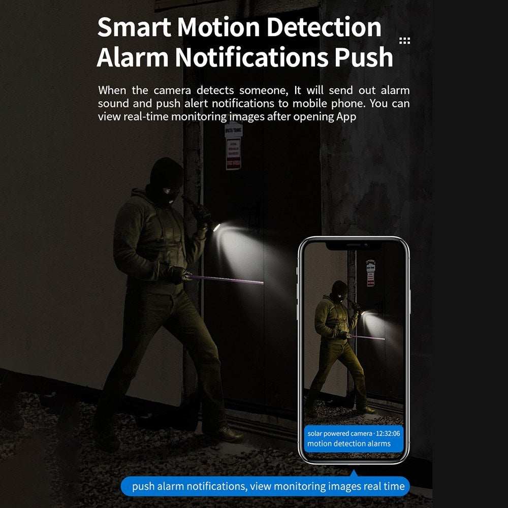 3MP Solar-Powered Smart WiFi Security Camera with Wall Mount and Wireless Monitoring