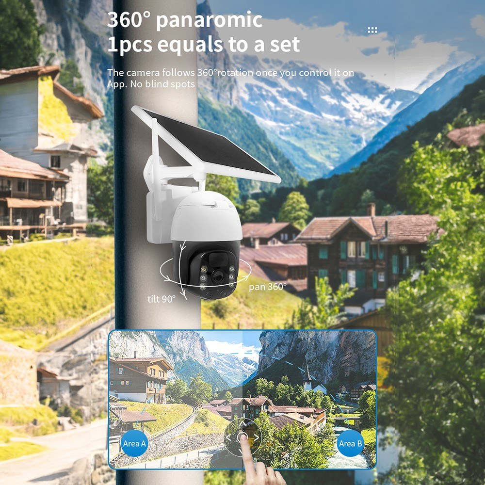 3MP Solar-Powered Smart WiFi Security Camera with Wall Mount and Wireless Monitoring