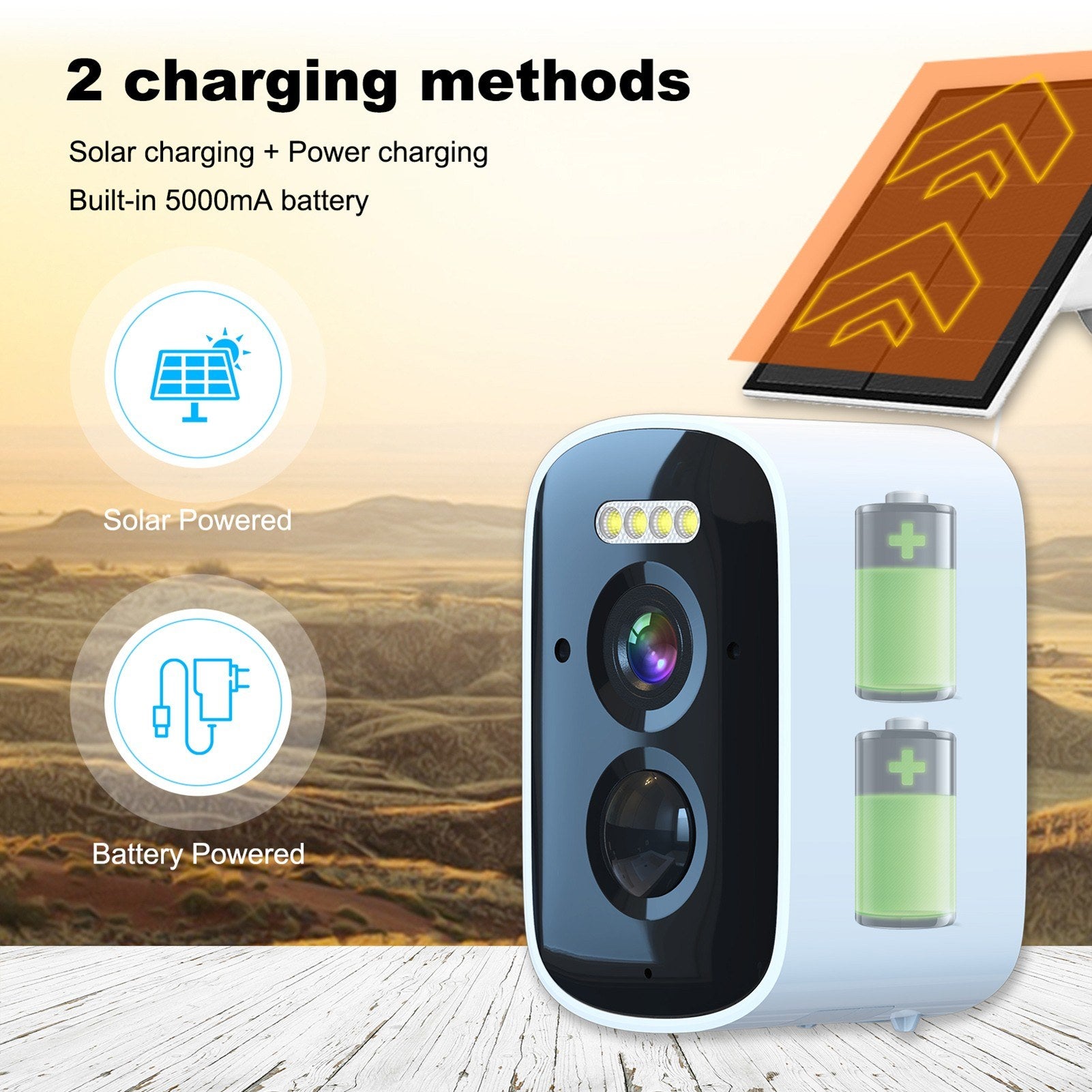 Solar Powered 2K 4MP Wireless Security Camera with WiFi and Wall Mount