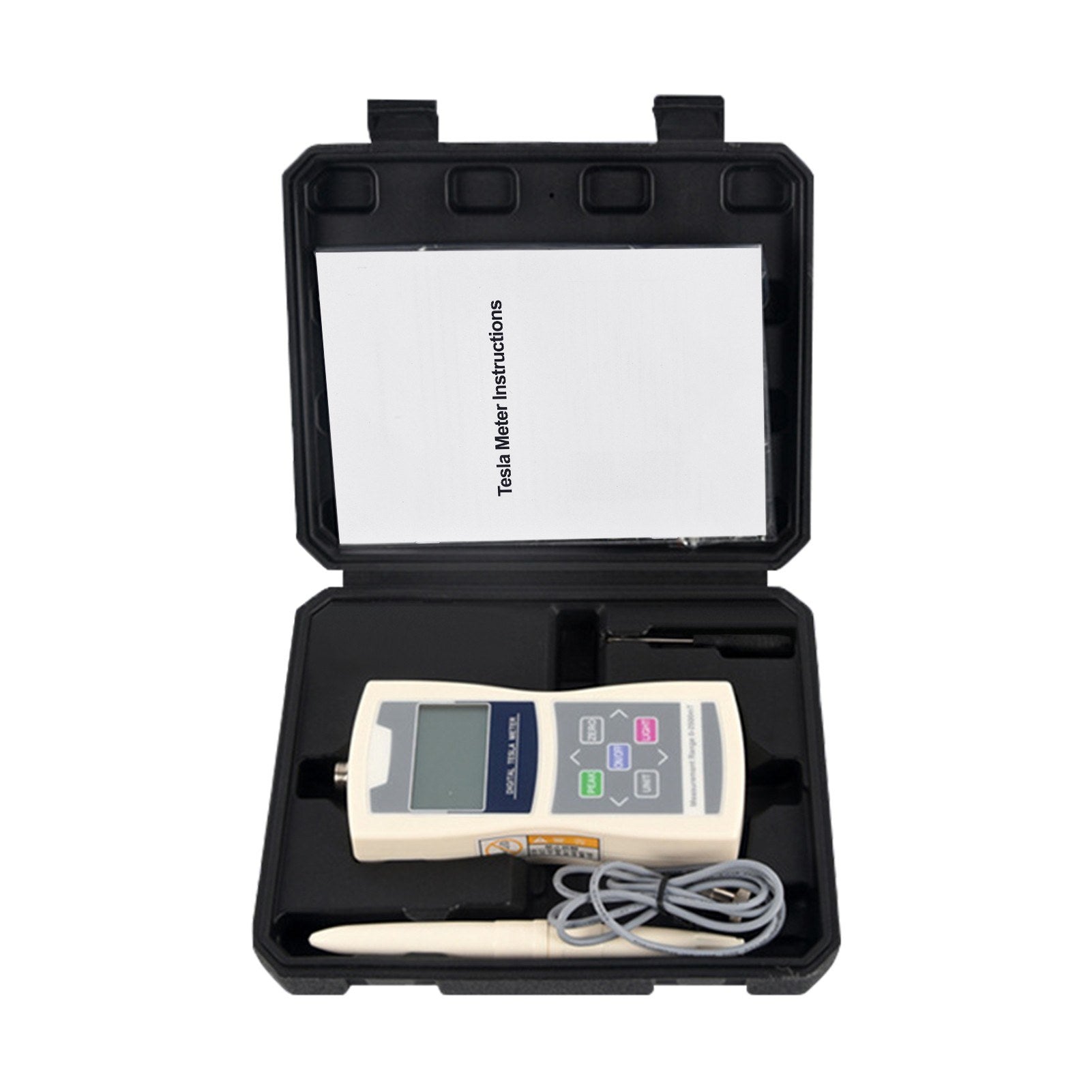 High-Accuracy Digital Tesla Gaussmeter with Auto Range (200mT/2000mT) & Radial Hall Probe in Plastic Box