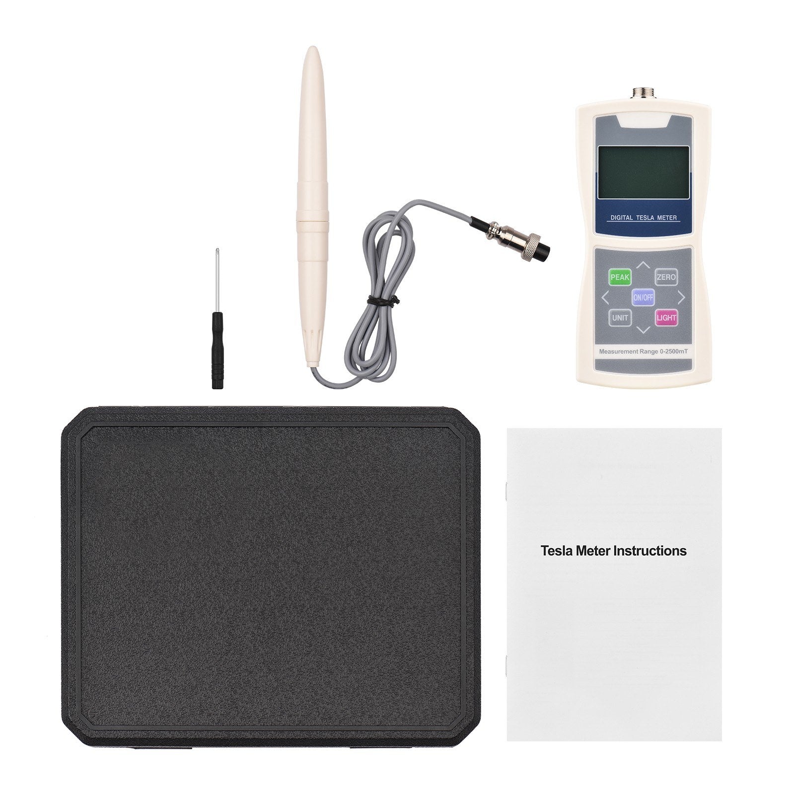 High-Accuracy Digital Tesla Gaussmeter with Auto Range (200mT/2000mT) & Radial Hall Probe in Plastic Box