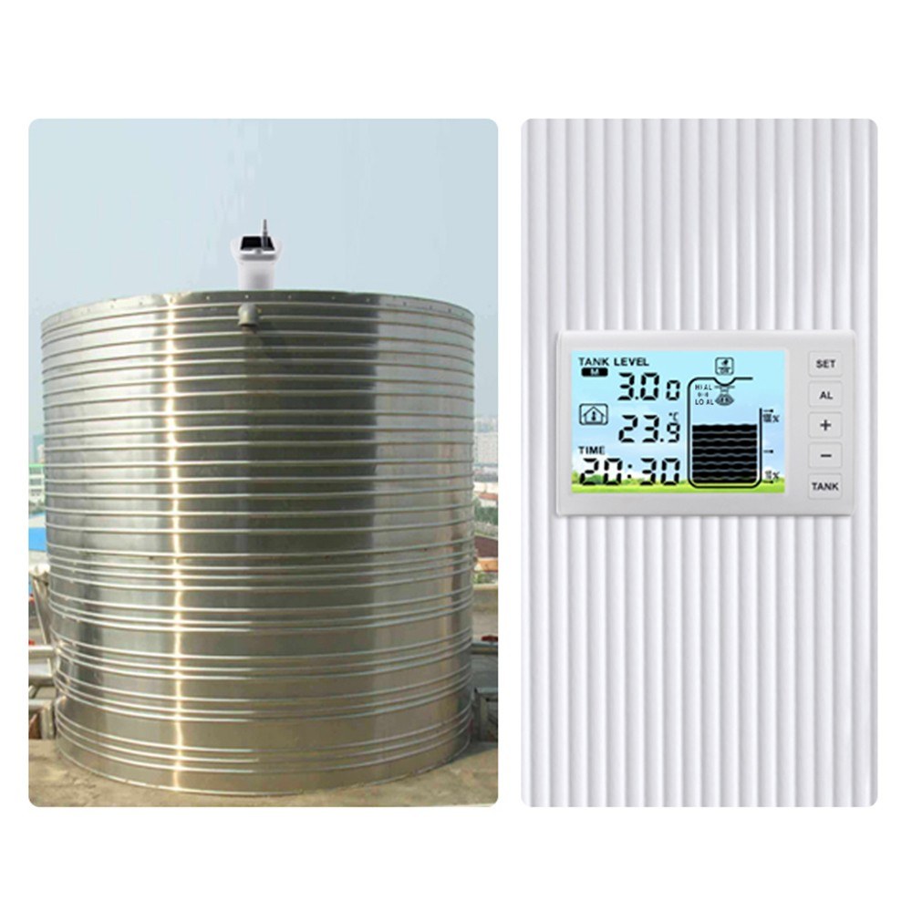 Solar-Powered Wireless Ultrasonic Water Level Monitor with High/Low Alarm and IP65 Waterproof Indicator Gauge