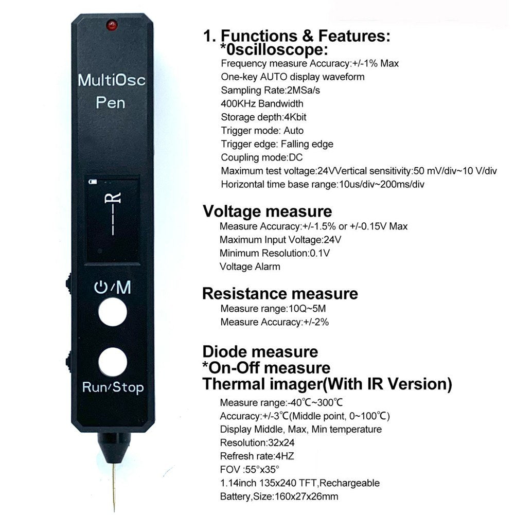 3-in-1 Handheld Digital Tester: Oscilloscope, Multimeter & Thermal Imager - 400KHz Bandwidth, 2MSa/s Sampling Rate for DIY Electronics