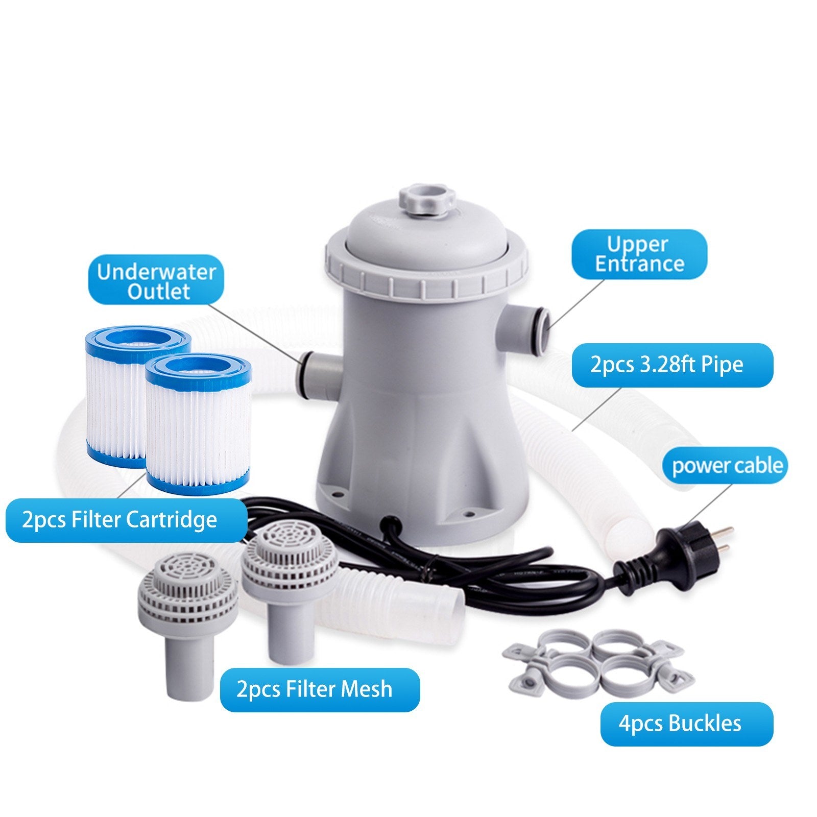 Electric Pool Filter Pump 330 GPH with 2 Cartridges for Above Ground Pools