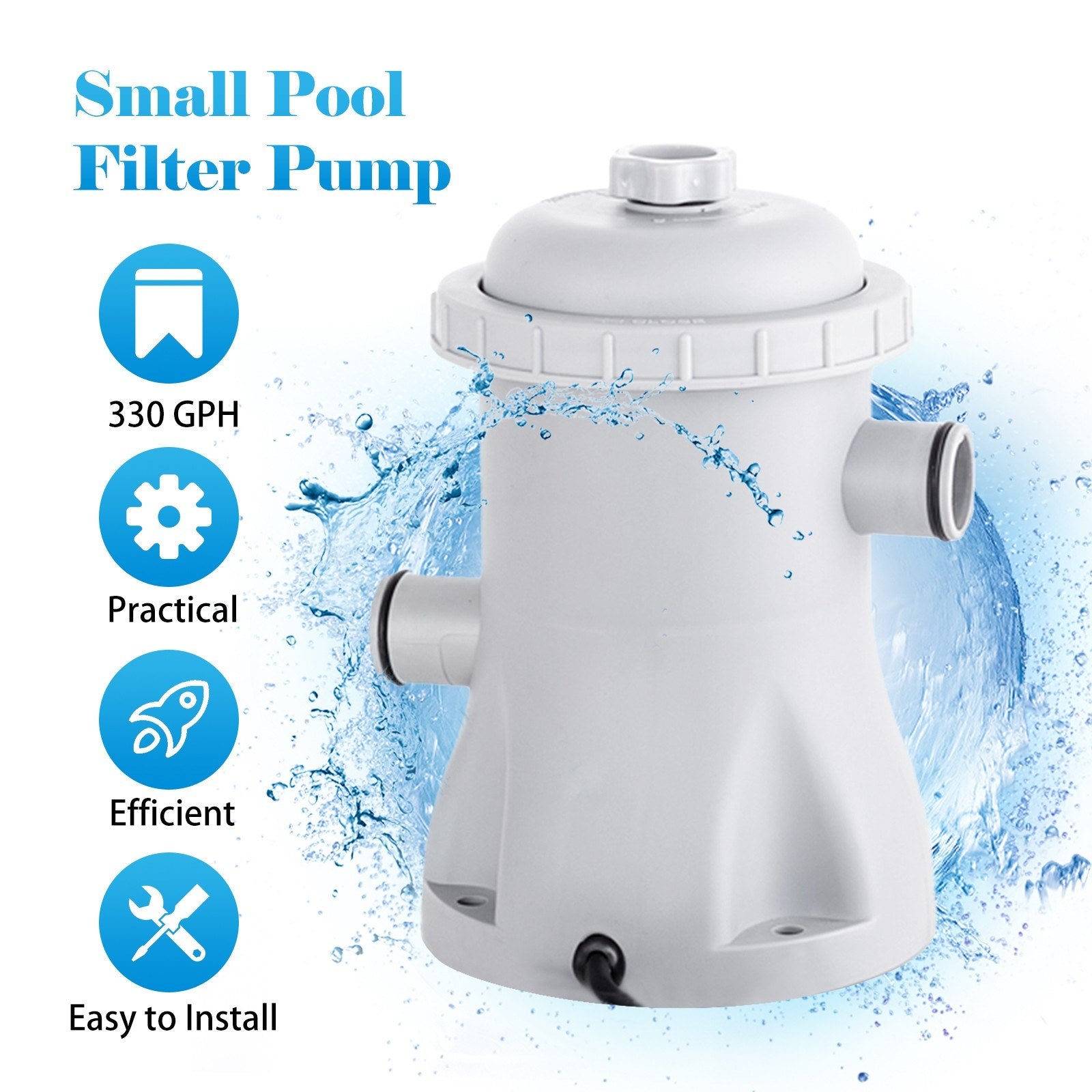 Electric Pool Filter Pump 330 GPH with 2 Cartridges for Above Ground Pools