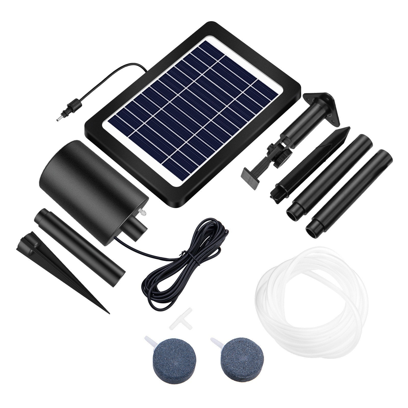 Solar Pond Aerator with 4W Air Pump, 3 Modes, No Noise, Includes Pipe & 2 Air Stones for Pond, Stock Tank, Fishing, Hydroponics