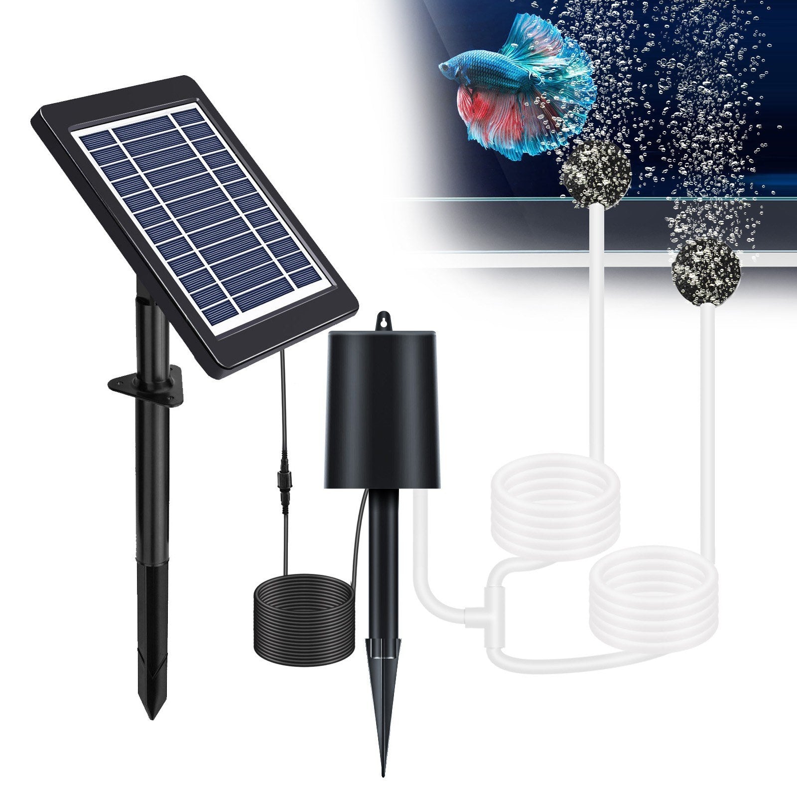Solar Pond Aerator with 4W Air Pump, 3 Modes, No Noise, Includes Pipe & 2 Air Stones for Pond, Stock Tank, Fishing, Hydroponics