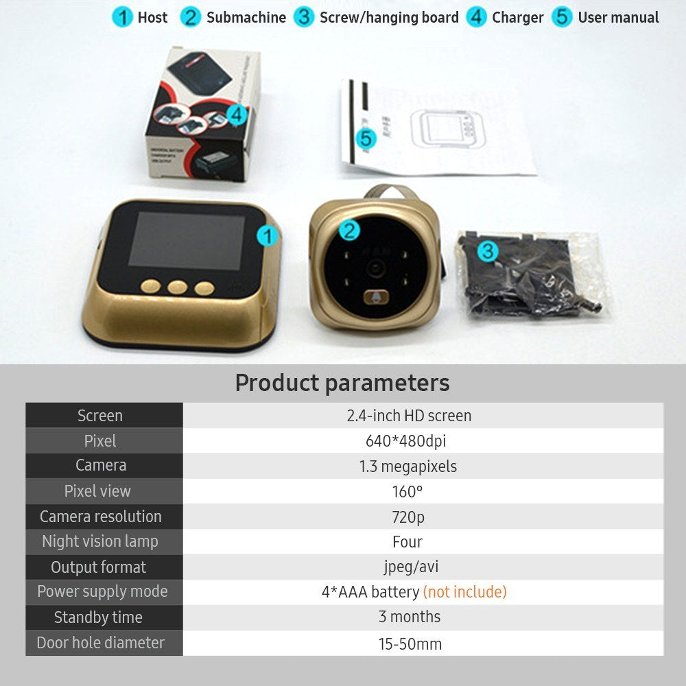 Wireless Door Viewer Camera with Monitor, Live View & Night Vision for Home Security (Battery Not Included)