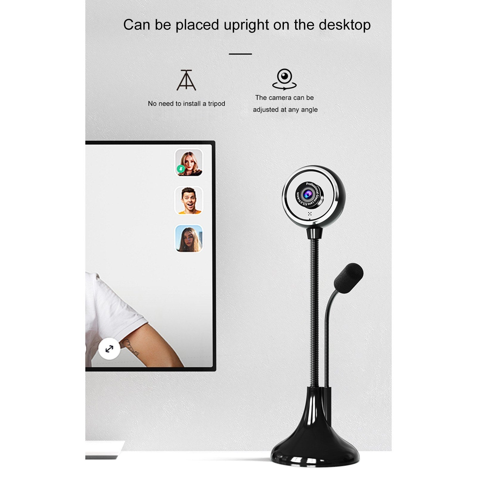 SADA A09 USB Desktop Camera: HD 1080P, Manual Focus, Wide Angle, Rotatable, Height Adjustable, Mic-Equipped for Conferencing & Streaming