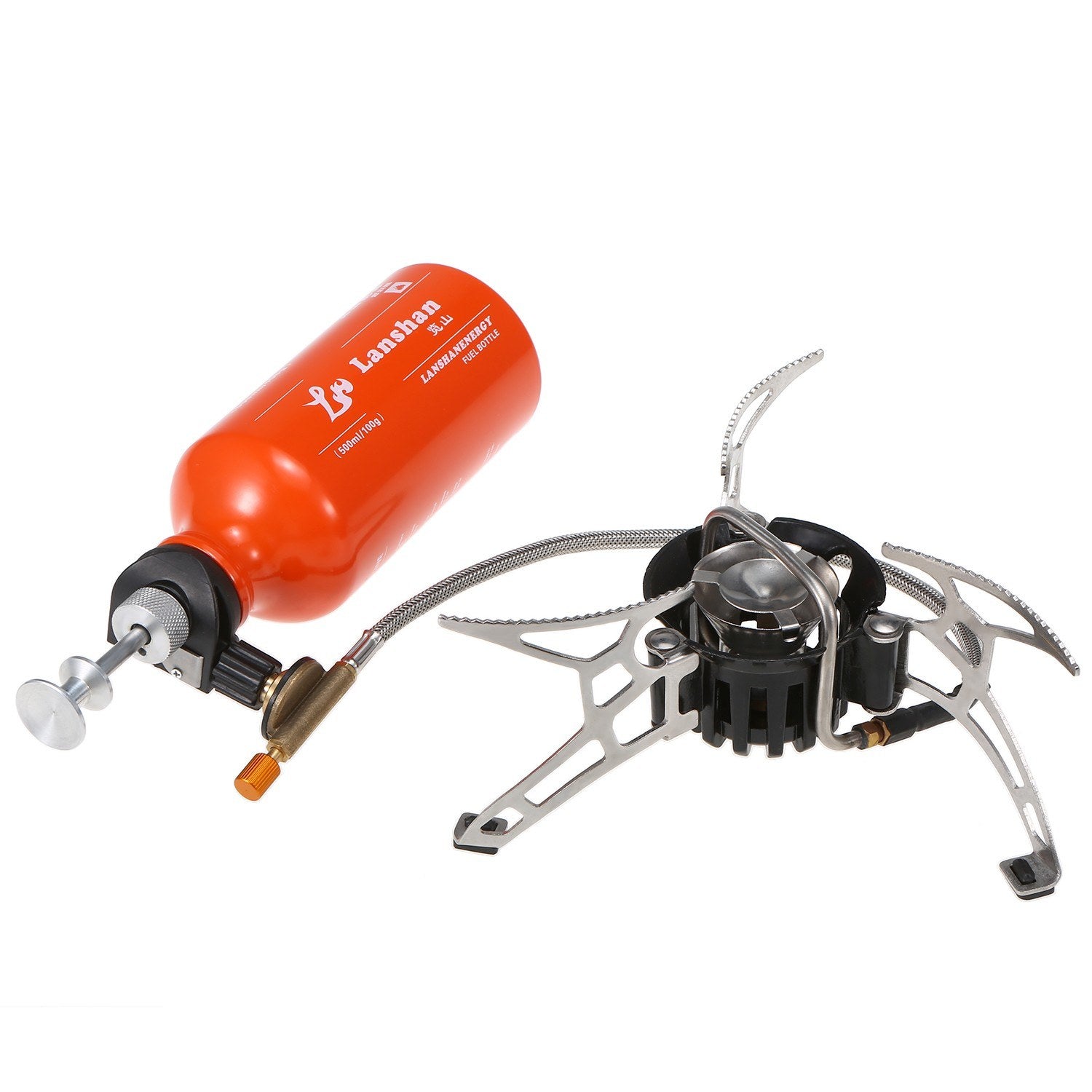 Multi-Fuel Camping Stove with 500ml Fuel Bottle for Gasoline, Diesel, and Alcohol