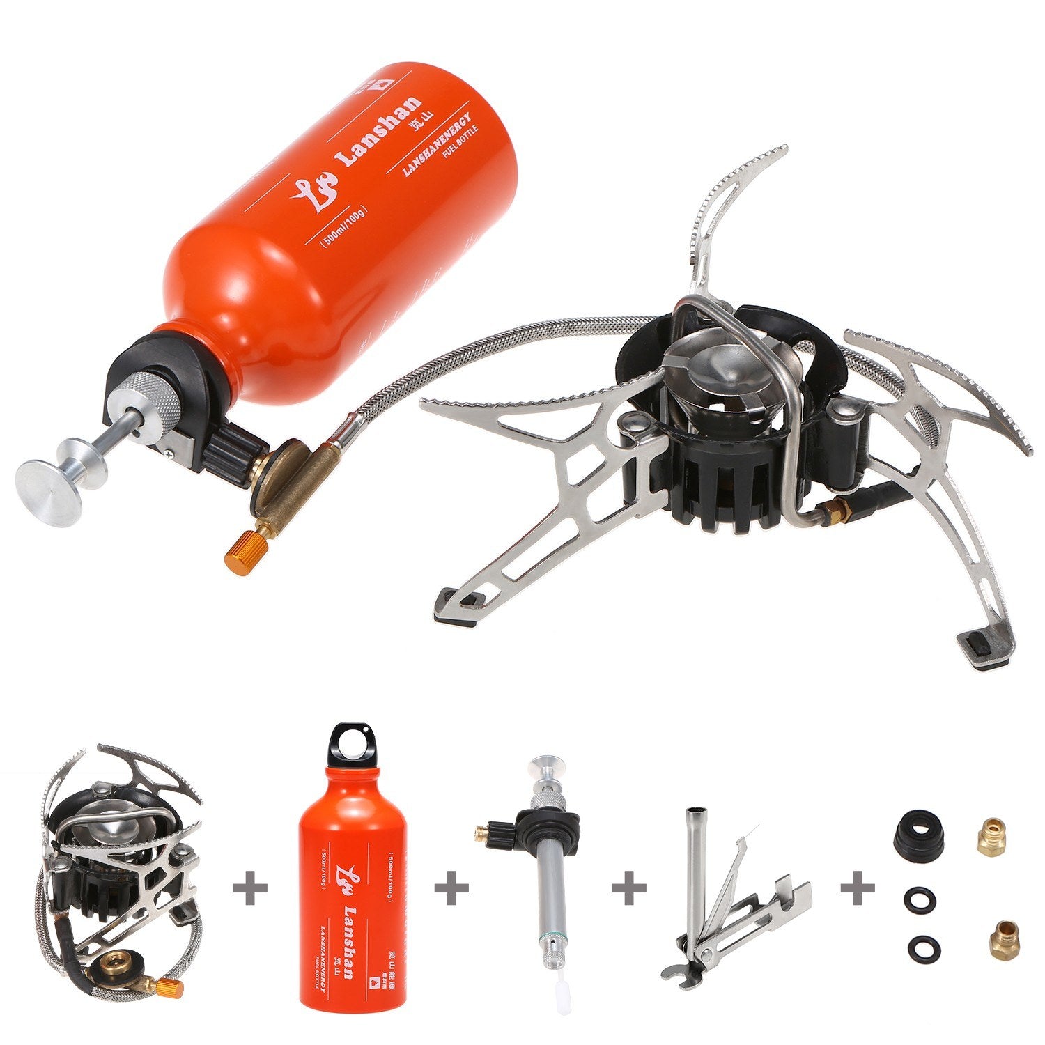 Multi-Fuel Camping Stove with 500ml Fuel Bottle for Gasoline, Diesel, and Alcohol
