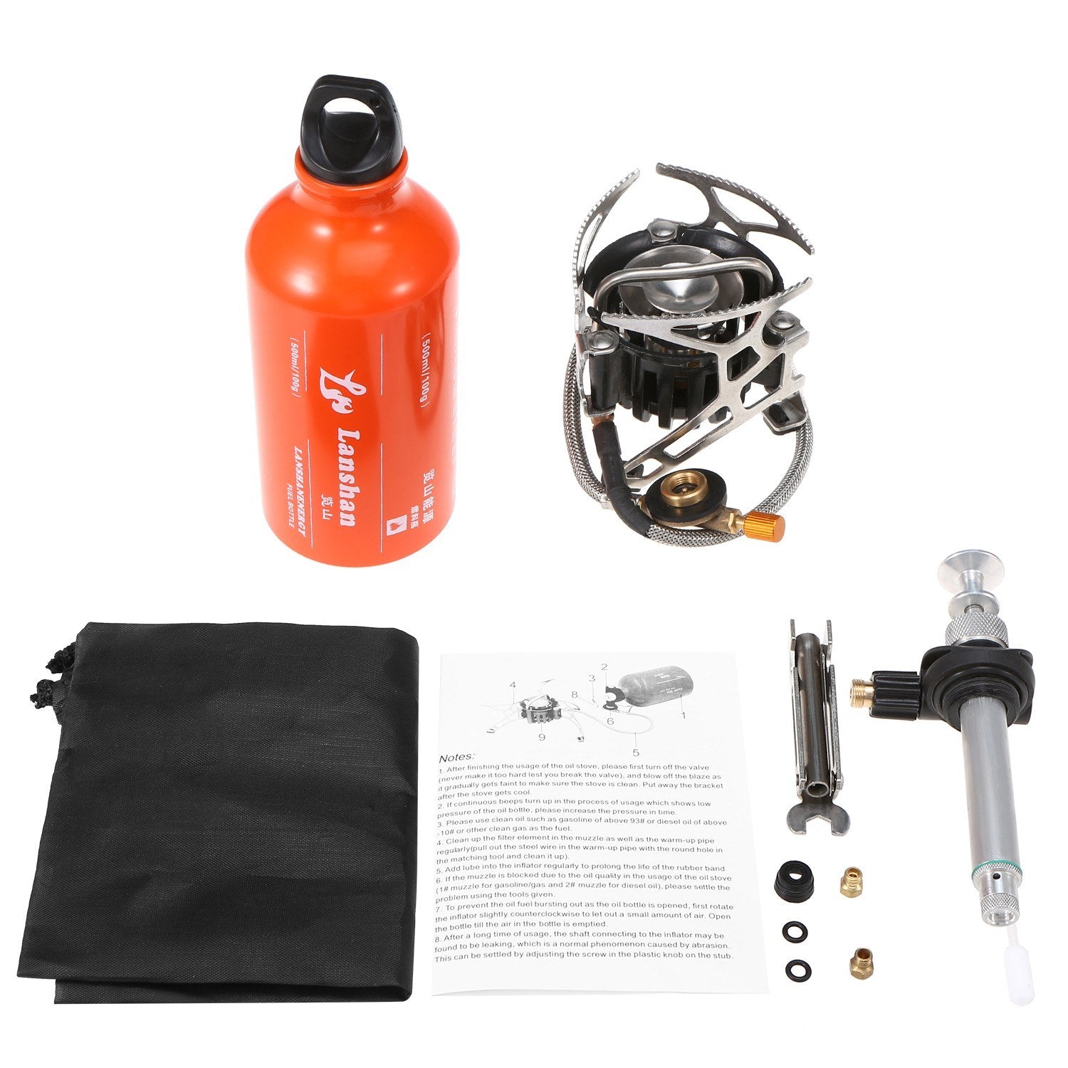 Multi-Fuel Camping Stove with 500ml Fuel Bottle for Gasoline, Diesel, and Alcohol
