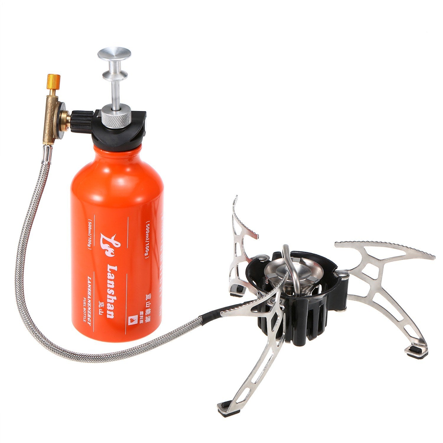 Multi-Fuel Camping Stove with 500ml Fuel Bottle for Gasoline, Diesel, and Alcohol