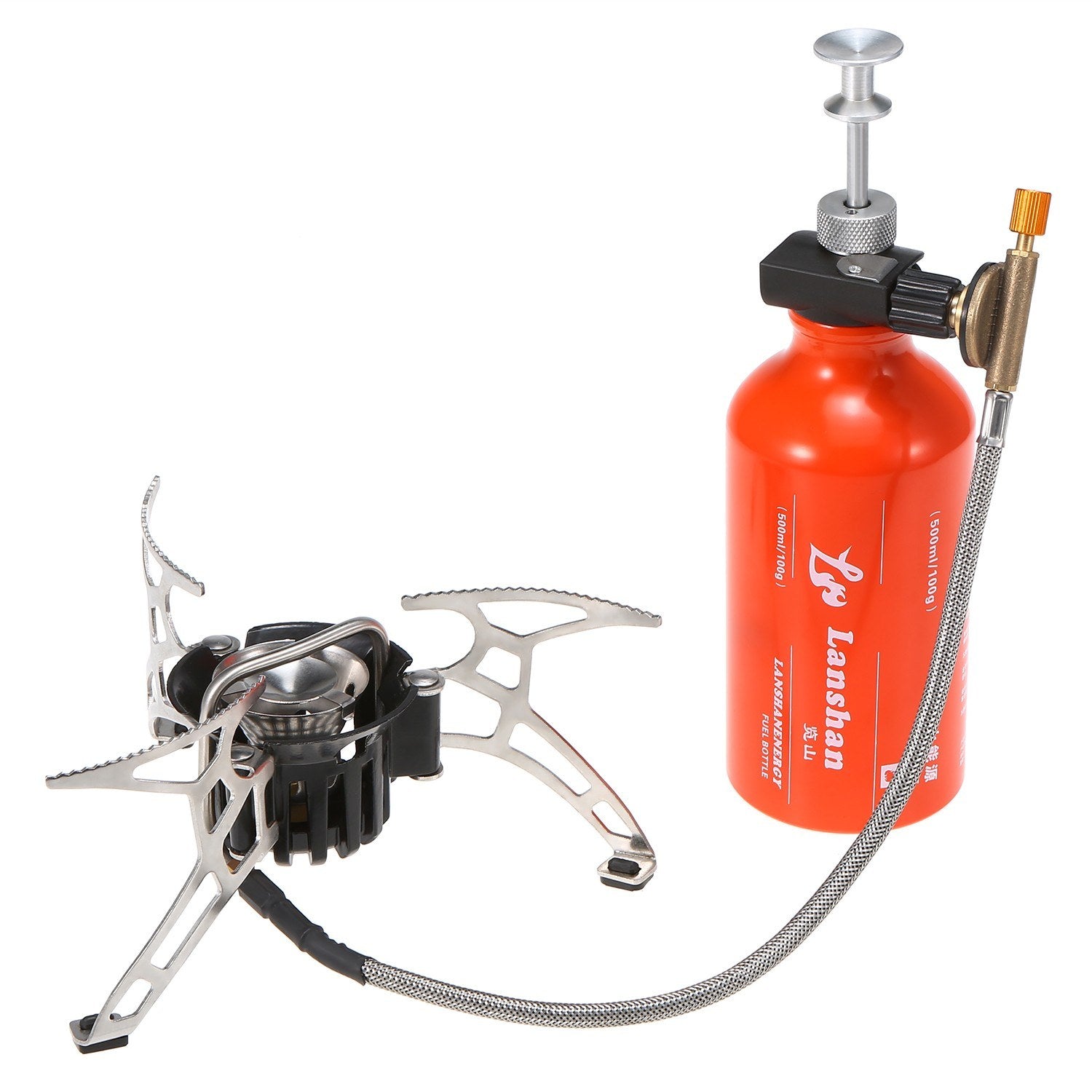 Multi-Fuel Camping Stove with 500ml Fuel Bottle for Gasoline, Diesel, and Alcohol