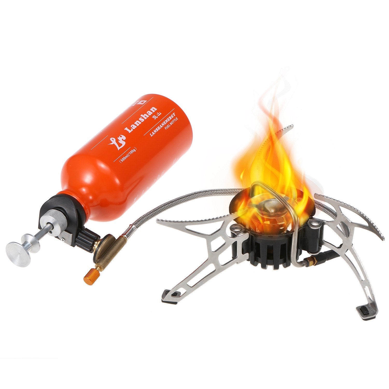 Multi-Fuel Camping Stove with 500ml Fuel Bottle for Gasoline, Diesel, and Alcohol