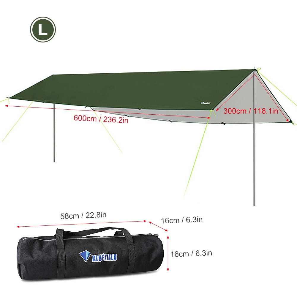 Ultralight 3x6m Waterproof Tarp Tent with Pole - Folding Camping Canopy Beach Sun Shelter for Hiking and Survival