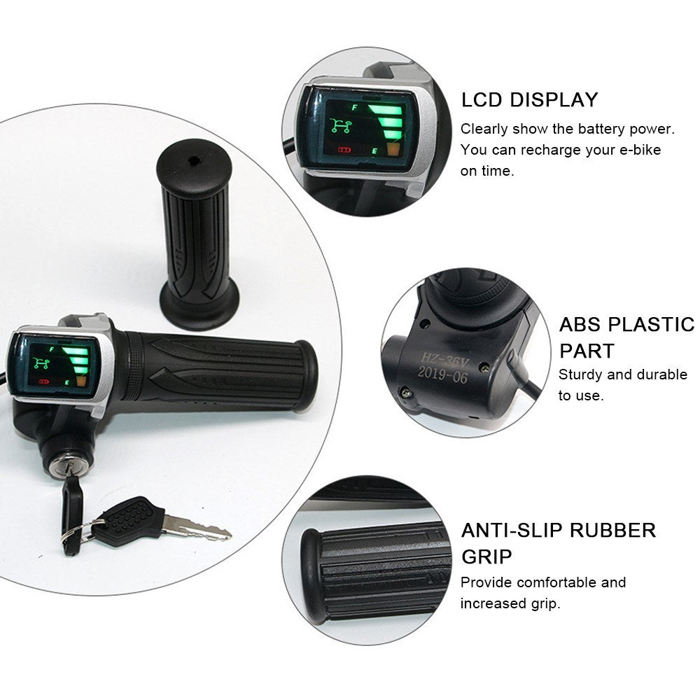 Electric Bicycle Throttle Grip with Power Indicator & Display (24V/36V/48V)