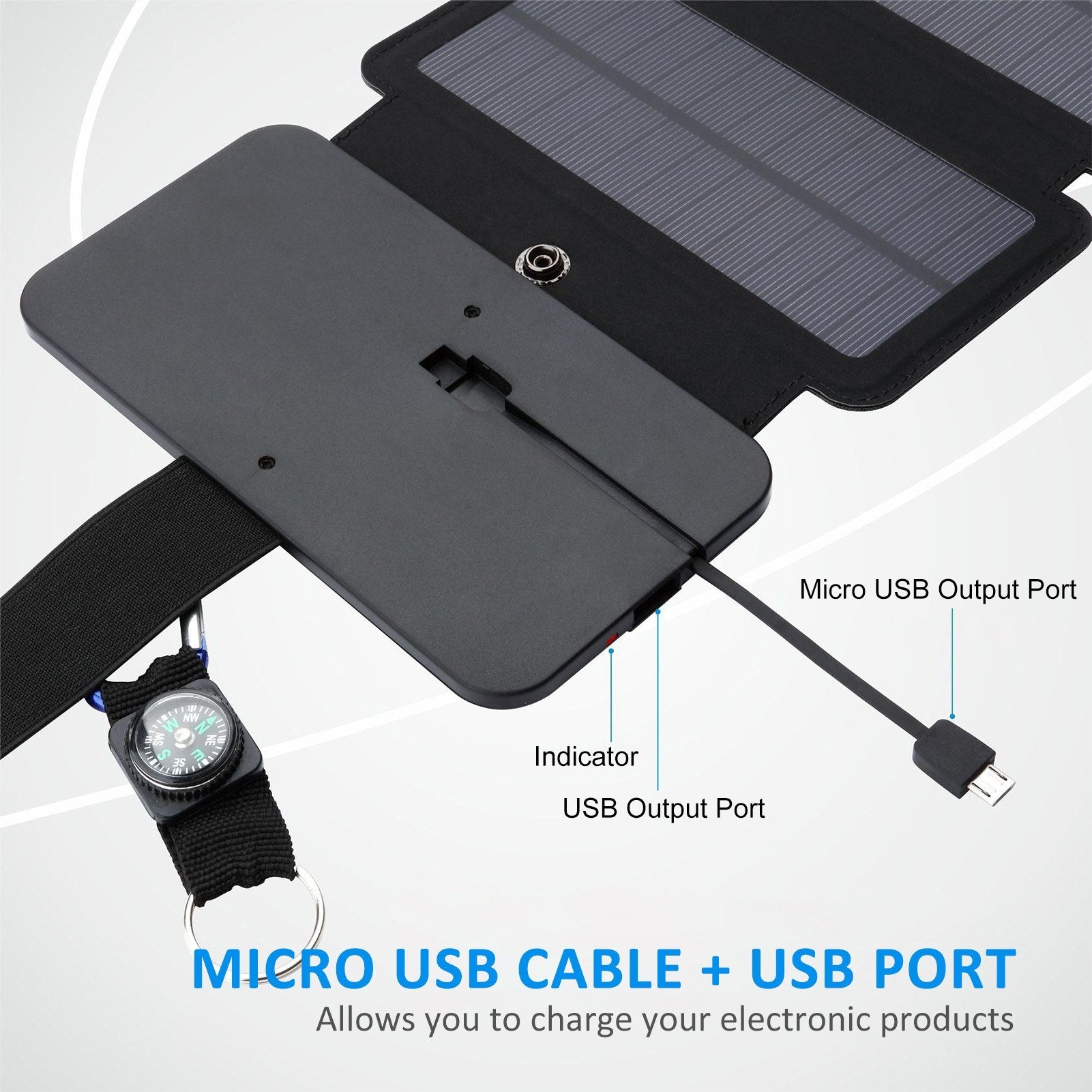 Portable Foldable Solar Charger with Compass for Camping, Hiking, and Emergencies