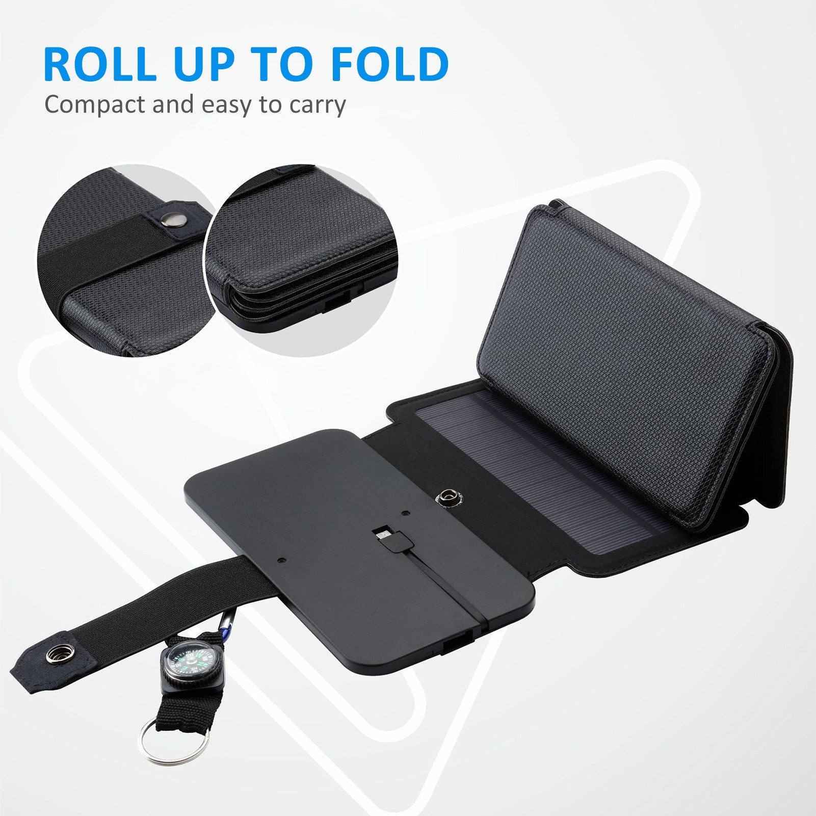 Portable Foldable Solar Charger with Compass for Camping, Hiking, and Emergencies