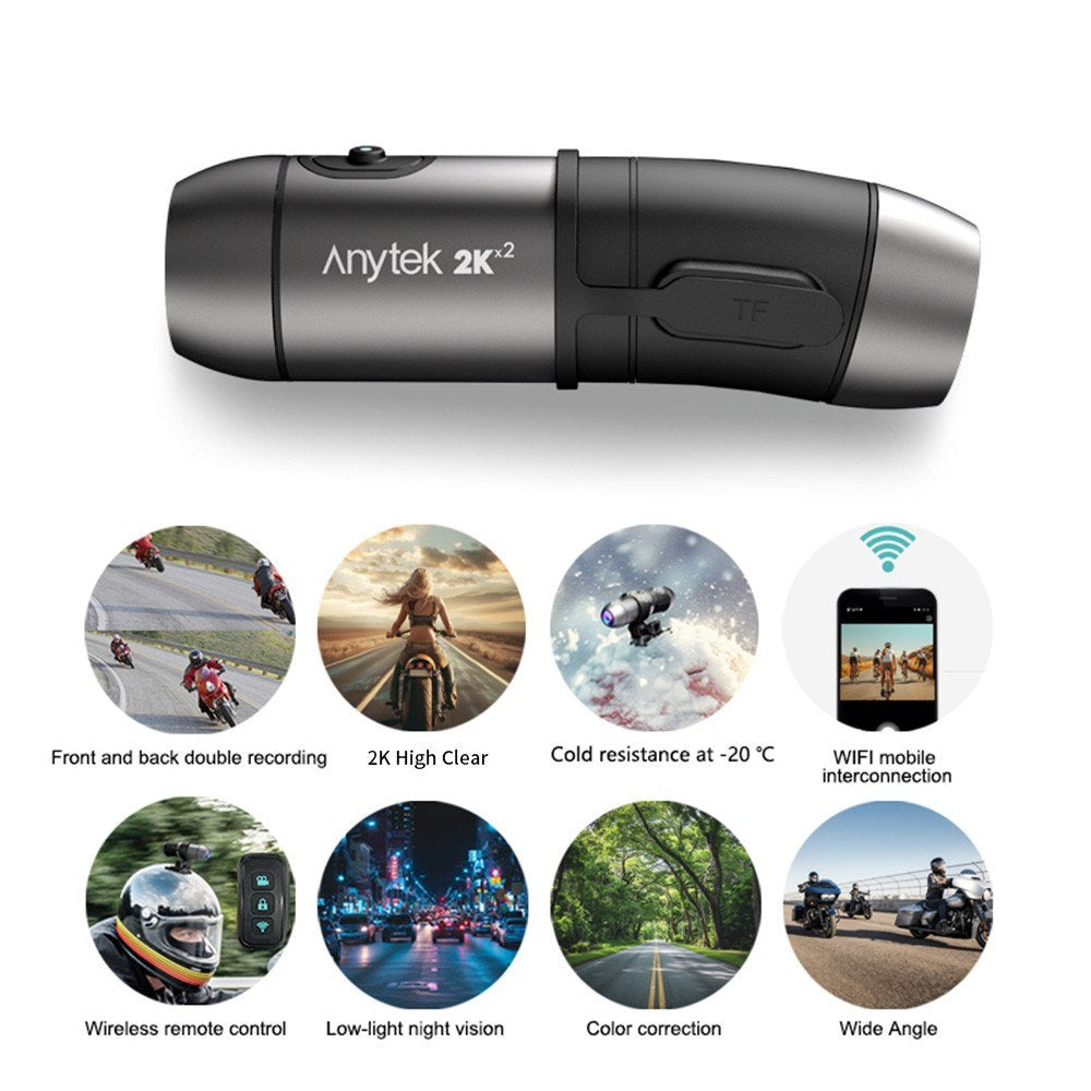 Anytek S50 Helmet Camera: 2K Dual Recording, Wireless Control, 170° Wide-Angle, 1600mAh, for Motorcycle & Bicycle Helmet