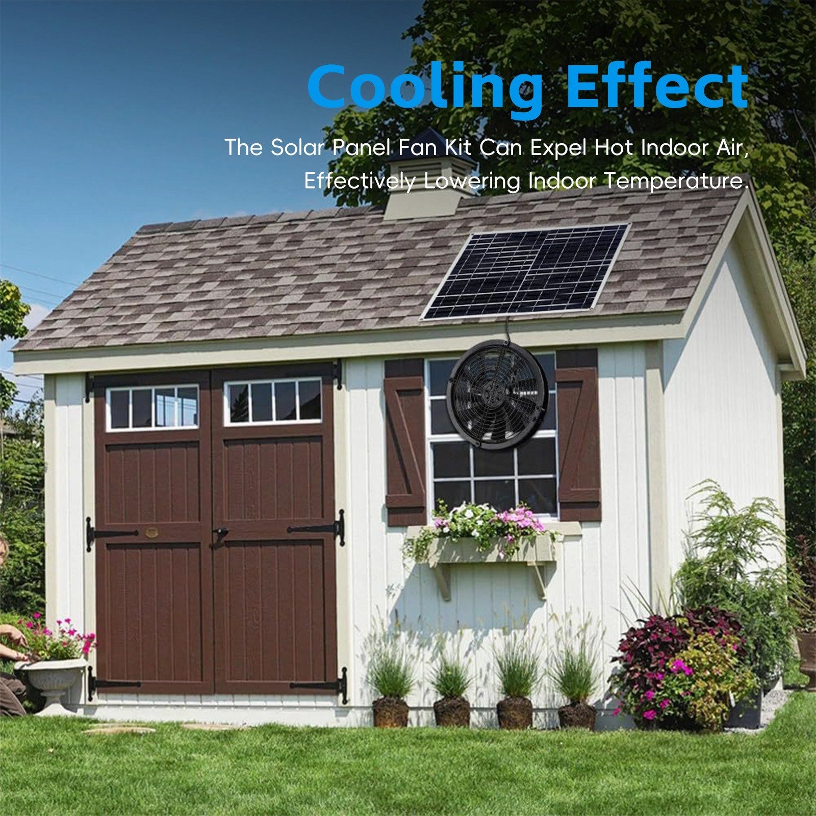 20W Solar Powered Outdoor Fan Kit - 3000 RPM, IP65 Waterproof for Camping, Homes, RVs, Greenhouses, and Animal Use