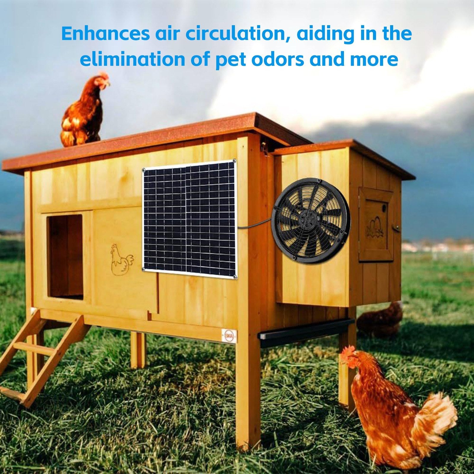 20W Solar Powered Outdoor Fan Kit - 3000 RPM, IP65 Waterproof for Camping, Homes, RVs, Greenhouses, and Animal Use