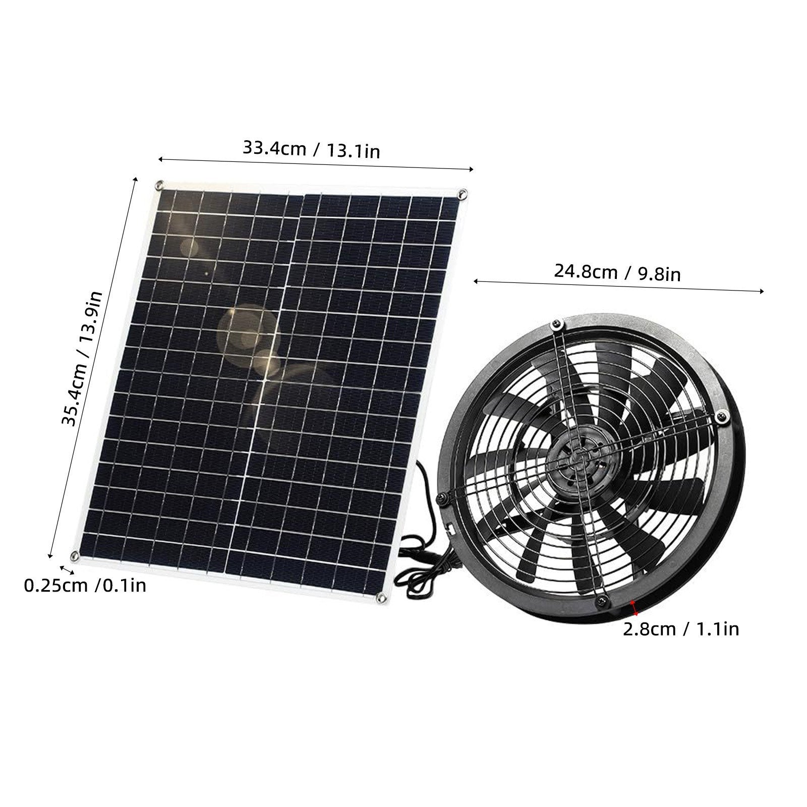 20W Solar Powered Outdoor Fan Kit - 3000 RPM, IP65 Waterproof for Camping, Homes, RVs, Greenhouses, and Animal Use