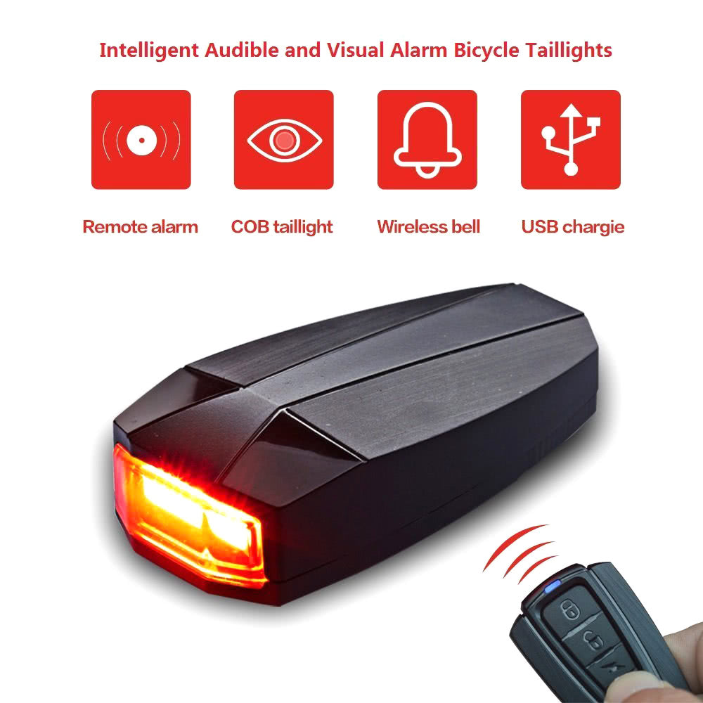 Intelligent Anti-Theft Bike Taillight: LED Alarm & Strobe with Wireless Remote, USB Rechargeable Electric Bell for MTB Cycling