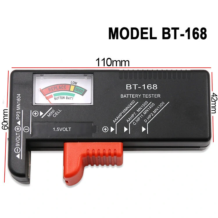 Universal Battery Tester BT-168 for AA/AAA/C/D/9V/1.5V with Color-Coded Indicator